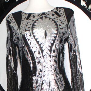 COCKTAIL SEQUIN PANTS SUITS MEDIUM/LARGE BLACK SILVER (NWOT)